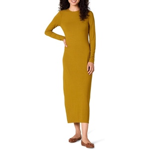 Amazon Essentials Women’s Wide Rib Open Back Long Sleeve Dress (Previously Daily Ritual)(Brown)