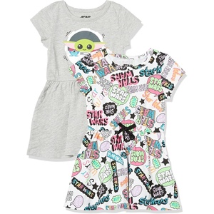 Amazon Essentials girls Short-Sleeve Knit Dress(Neon  Star Wars/Doodles)