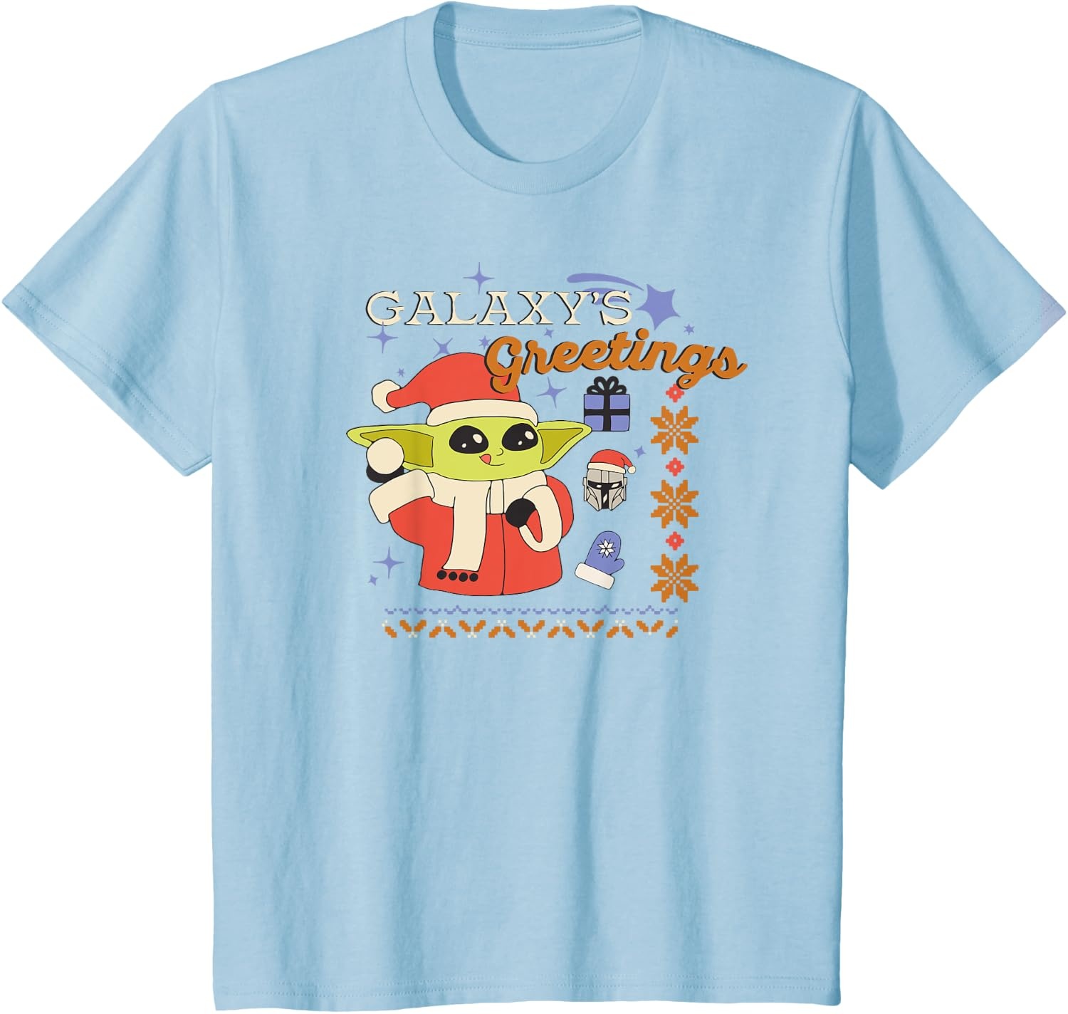 image:imageAmazon Essentials Mens The Mandalorian Grogu Christmas Holiday Galaxys Greetings TShirt Black Graphic Print SmallBaby Blue