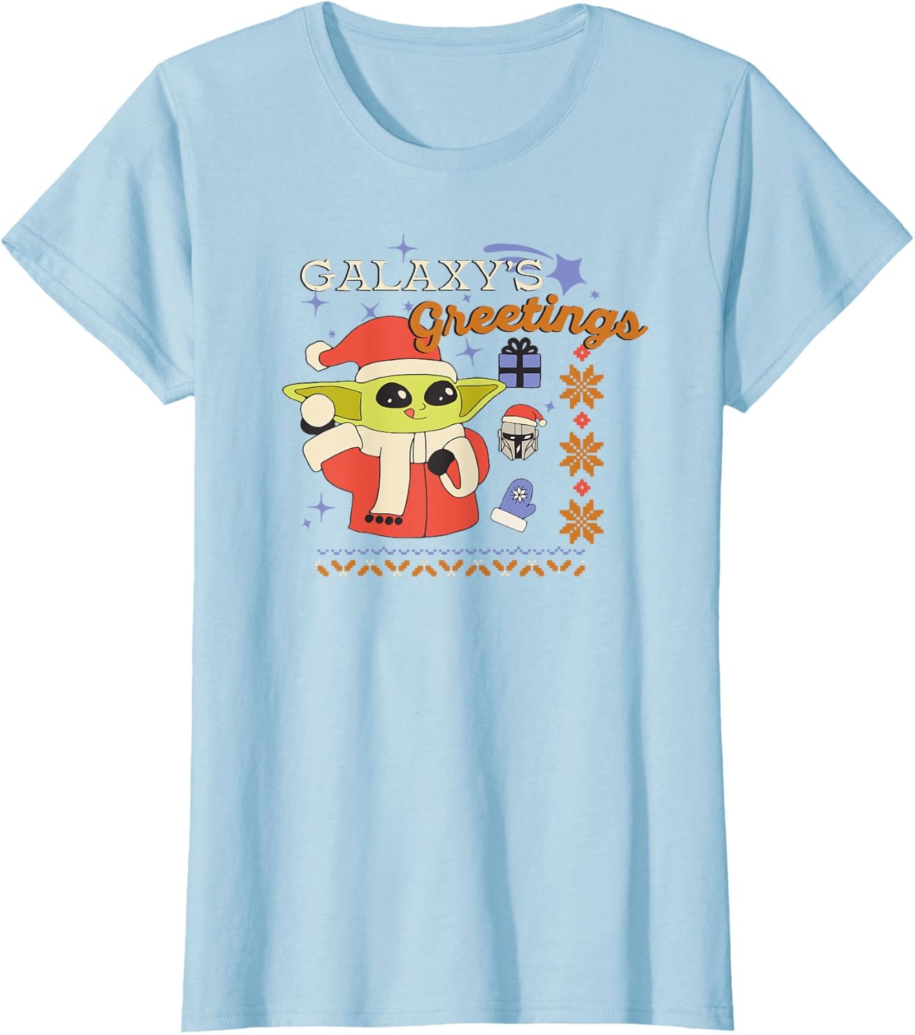 image:imageAmazon Essentials Mens The Mandalorian Grogu Christmas Holiday Galaxys Greetings TShirt Black Graphic Print SmallBaby Blue