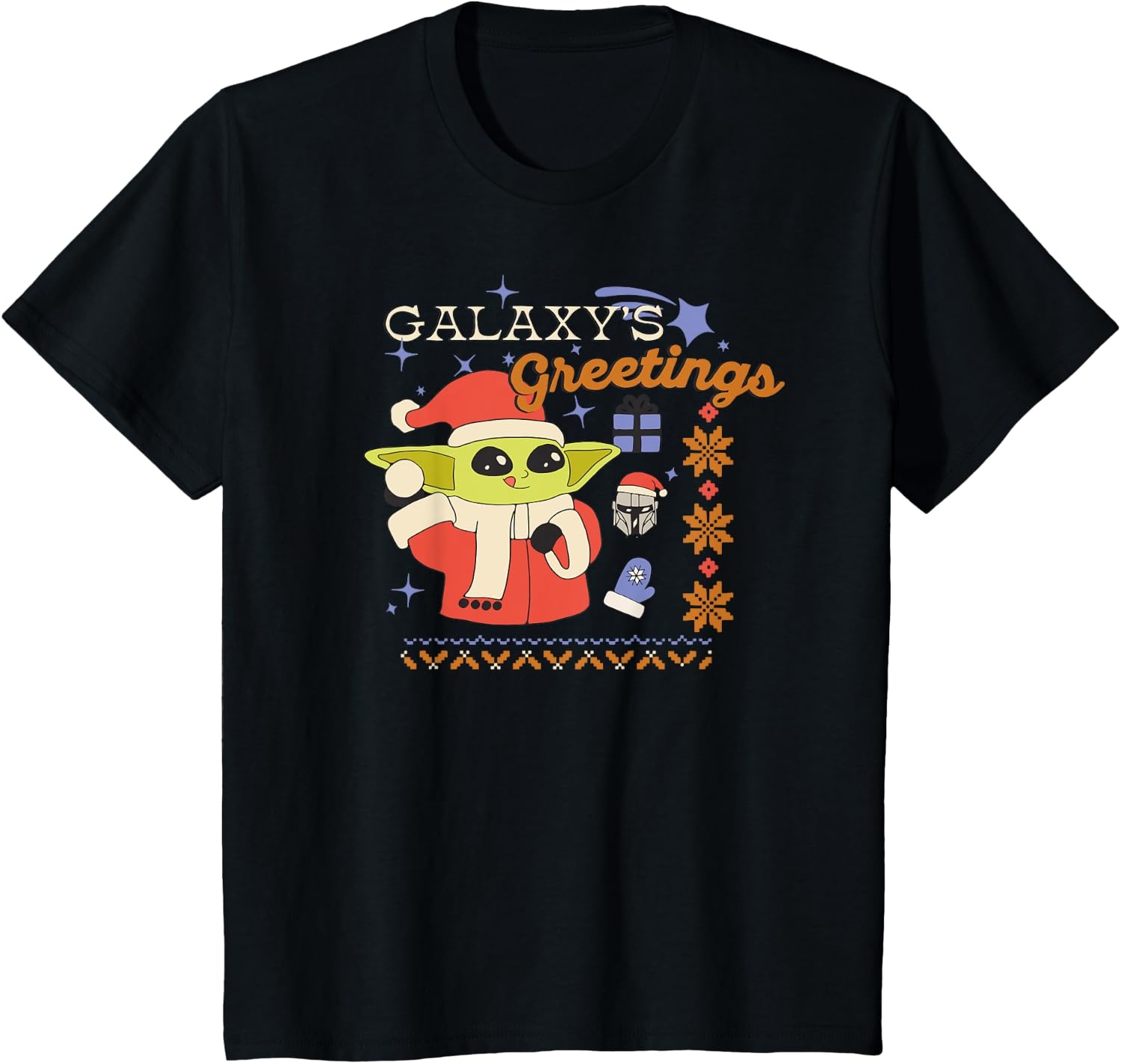 image:imageAmazon Essentials Mens The Mandalorian Grogu Christmas Holiday Galaxys Greetings TShirt Black Graphic Print SmallBlack