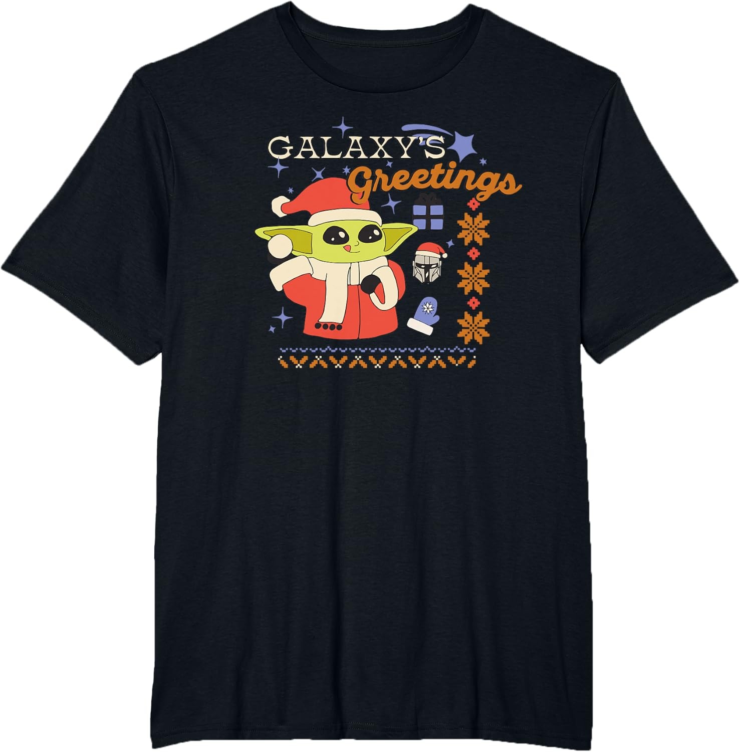 image:imageAmazon Essentials Mens The Mandalorian Grogu Christmas Holiday Galaxys Greetings TShirt Black Graphic Print SmallBlack