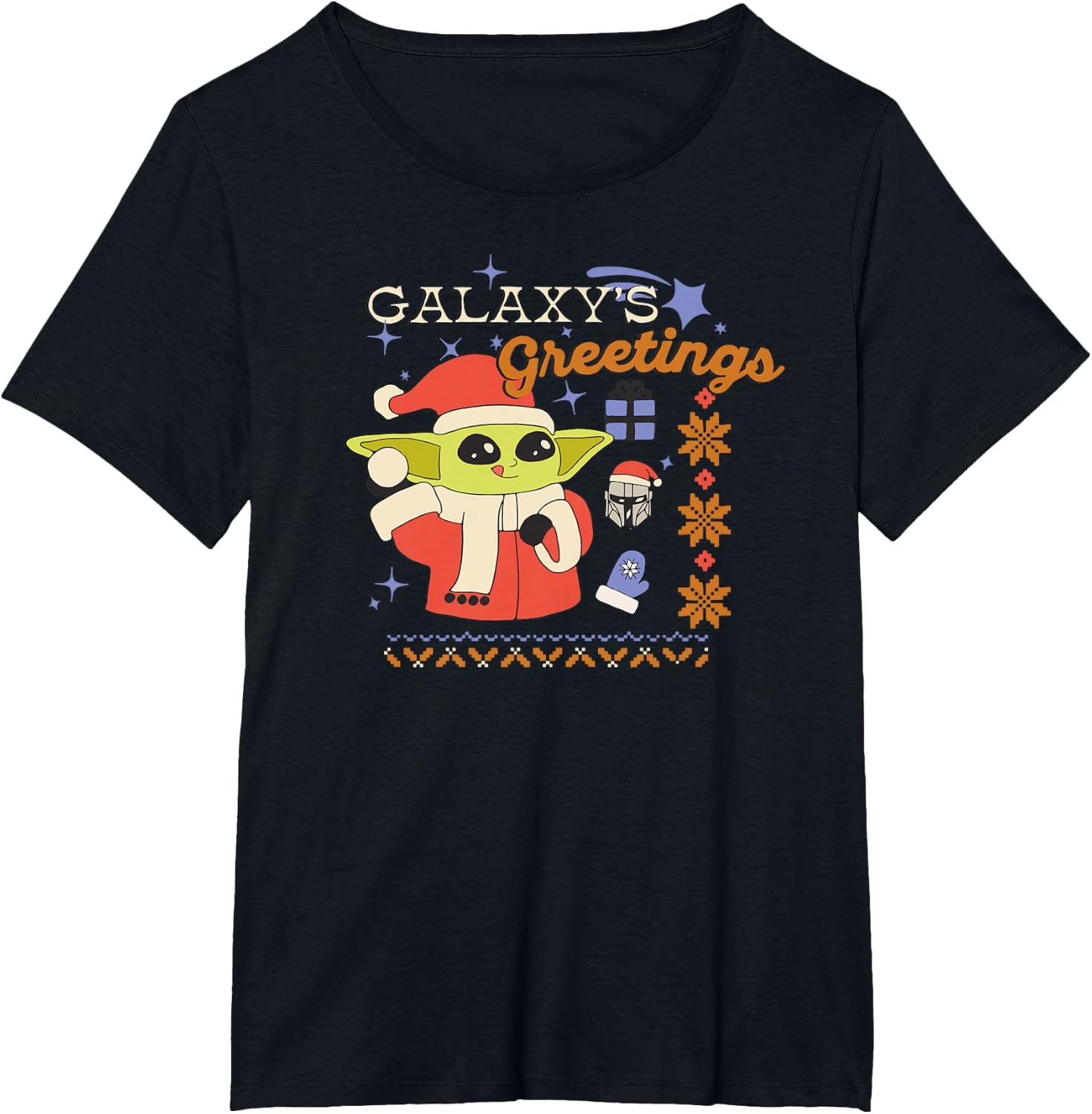 image:imageAmazon Essentials Mens The Mandalorian Grogu Christmas Holiday Galaxys Greetings TShirt Black Graphic Print SmallBlack