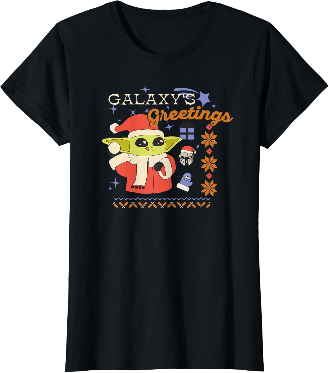 image:imageAmazon Essentials Mens The Mandalorian Grogu Christmas Holiday Galaxys Greetings TShirt Black Graphic Print SmallBlack