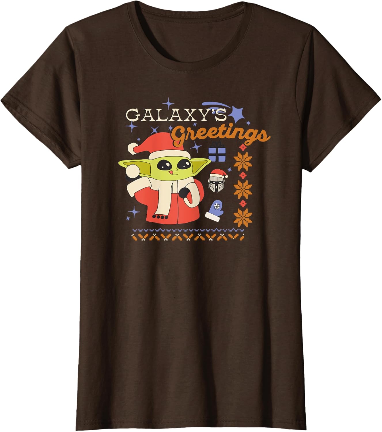 image:imageAmazon Essentials Mens The Mandalorian Grogu Christmas Holiday Galaxys Greetings TShirt Black Graphic Print SmallBrown