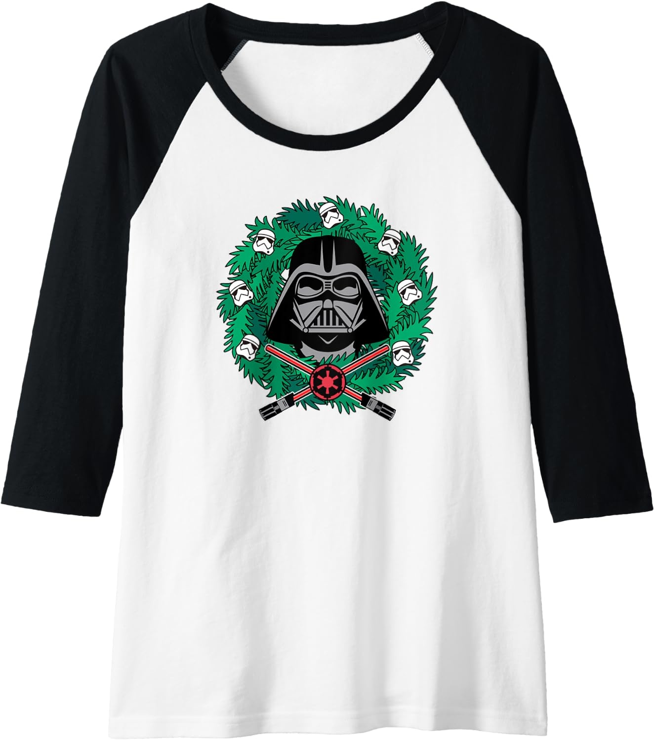 image:imageAmazon Essentials Star Wars Darth Vader Helmet Holiday Christmas Wreath Raglan Baseball TeeBlackWhite