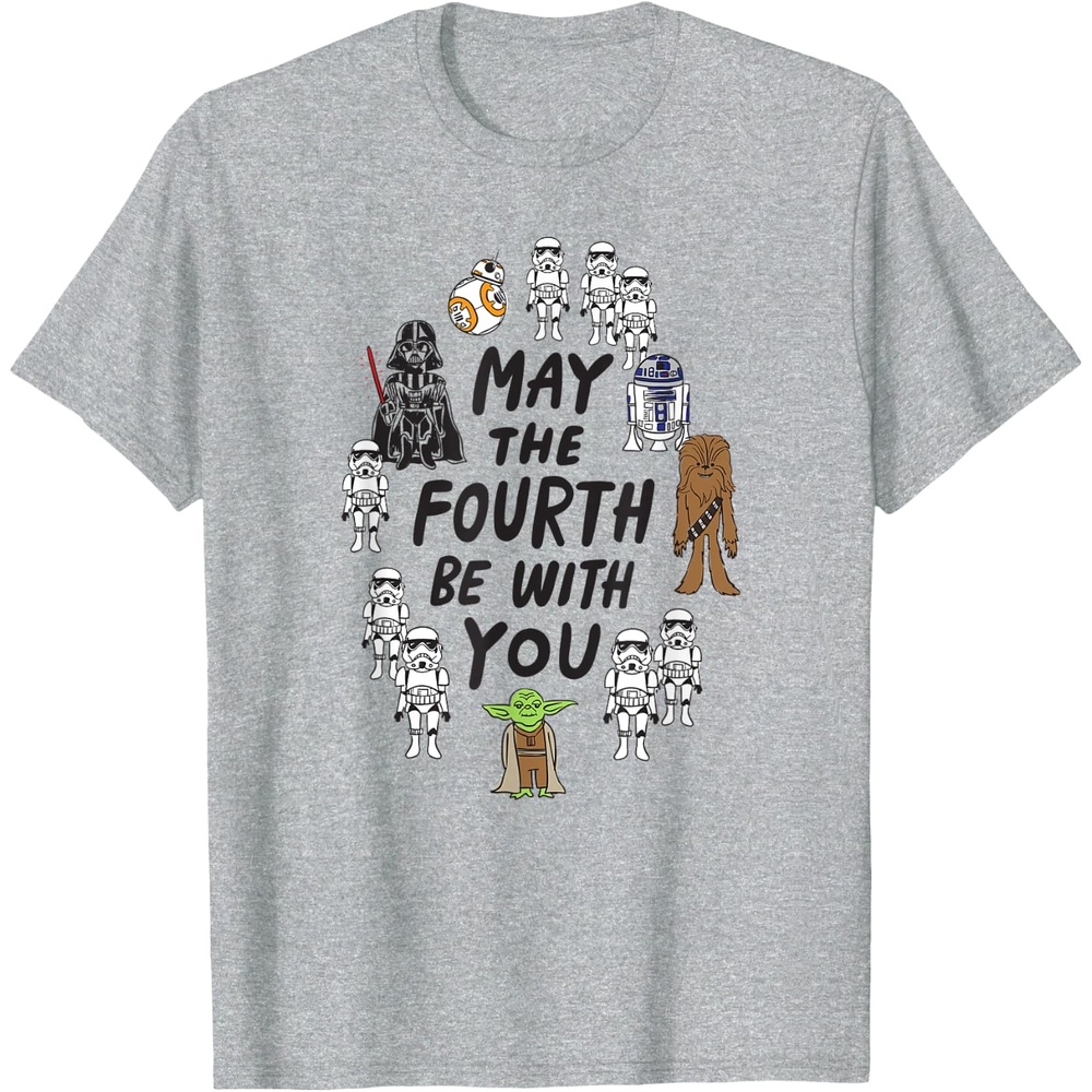 image:imageAmazon Essentials Boys May the Fourth Be With You Doodle Characters TShirt White SmallHeather Grey