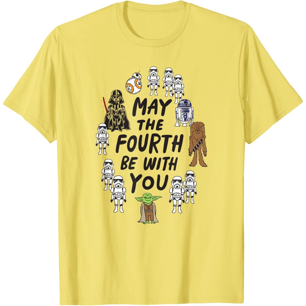 image:imageAmazon Essentials Boys May the Fourth Be With You Doodle Characters TShirt White SmallLemon Yellow