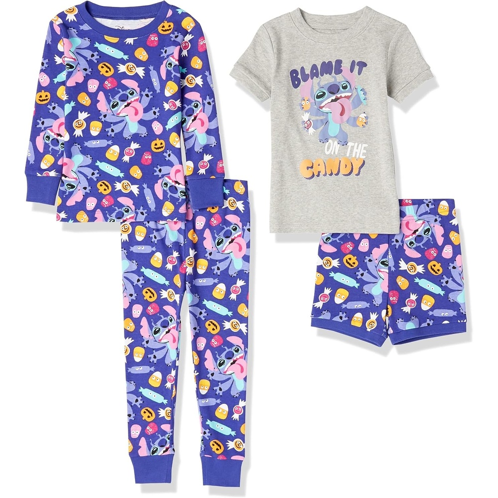 image:imageAmazon Essentials Disney Marvel Star Wars Babies Toddlers and Girls Pajama Set4piece Stitch Candy Set