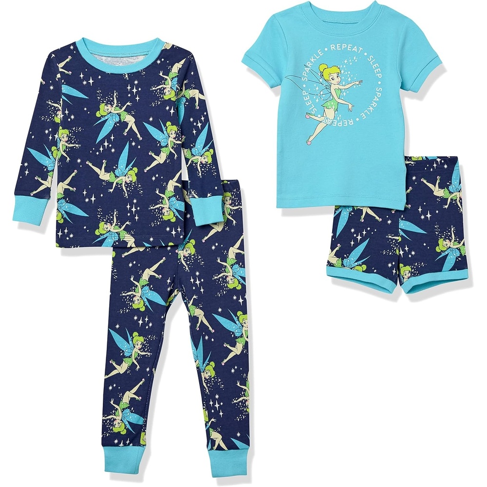 image:imageAmazon Essentials Disney Marvel Star Wars Babies Toddlers and Girls Pajama Set4piece Tinker Bell Sparkle