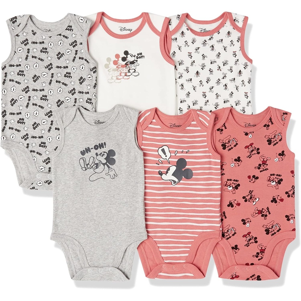 image:imageAmazon Essentials Disney Marvel Star Wars Unisex Babies Sleeveless Cotton Knit Bodysuits Pack of 6Mickey Expressions