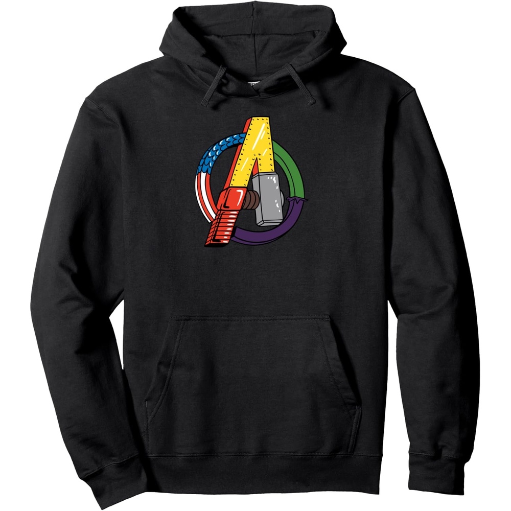 image:imageAmazon Essentials Marvel Avengers Multi Hero Logo Collage Pullover HoodieBlack