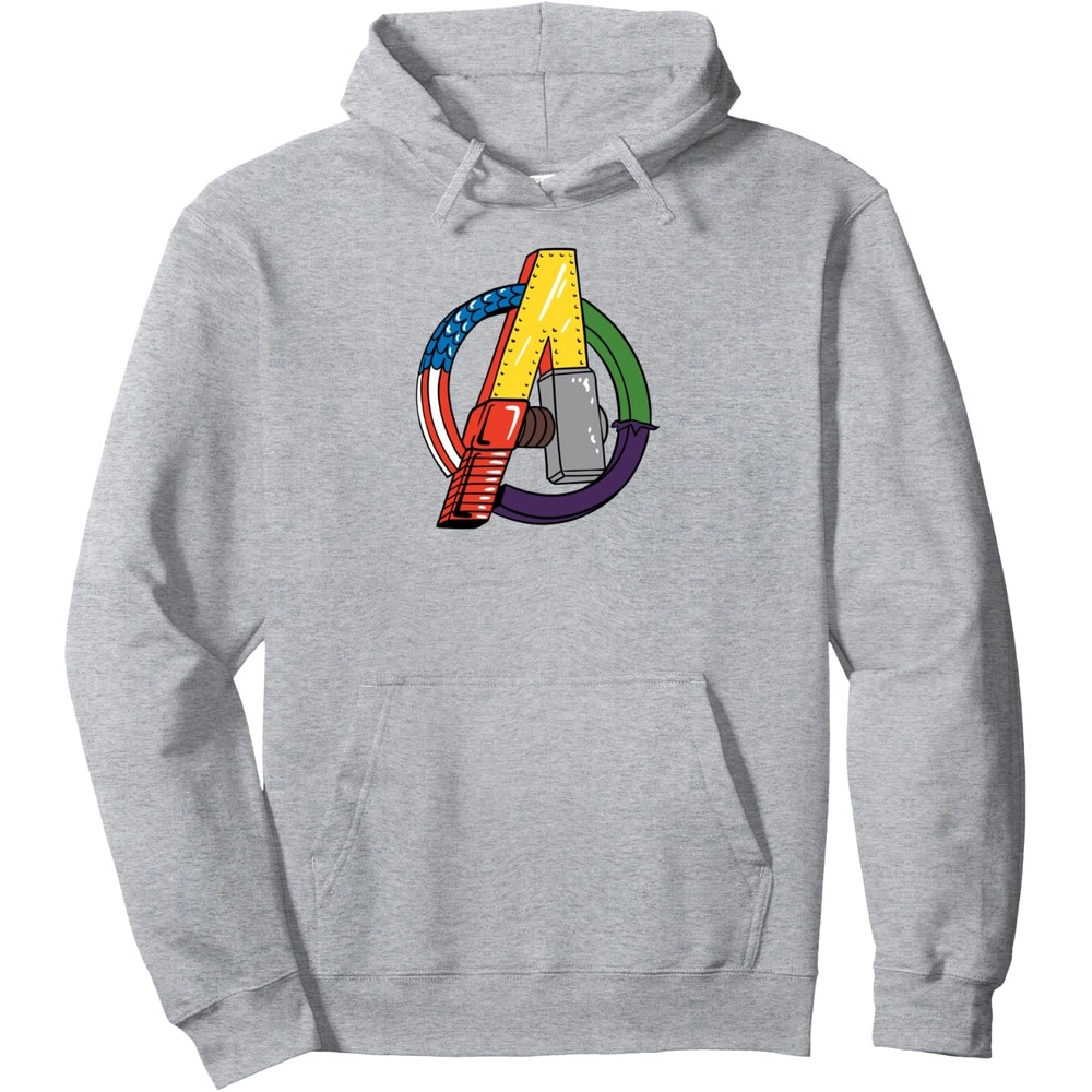 image:imageAmazon Essentials Marvel Avengers Multi Hero Logo Collage Pullover HoodieHeather Grey