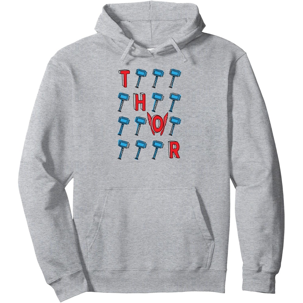 image:imageAmazon Essentials Marvel Avengers Thor Hammer Grid Pullover HoodieHeather Grey