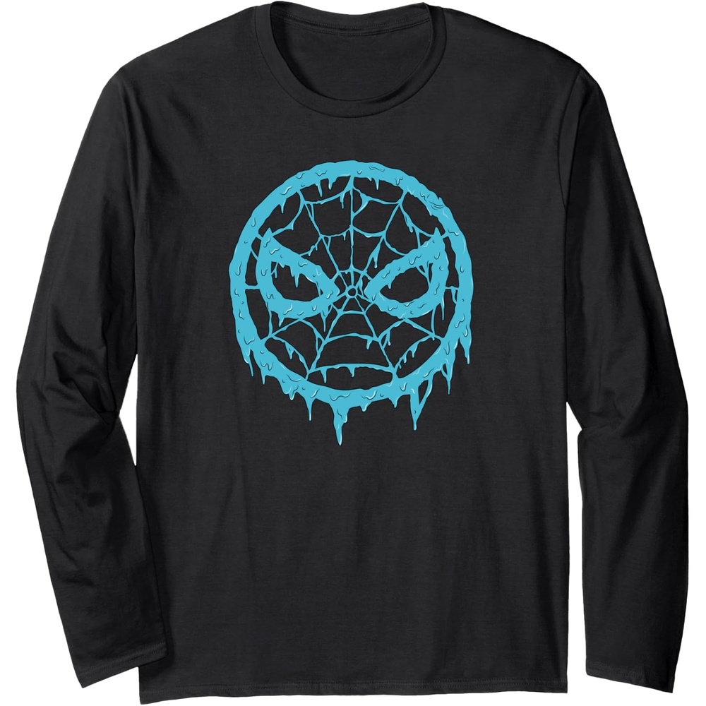 image:imageAmazon Essentials Marvel SpiderMan Dripping Blue Face Logo Long Sleeve TShirtBlack