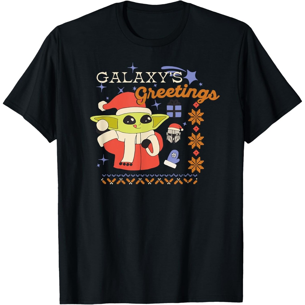 image:imageAmazon Essentials Mens The Mandalorian Grogu Christmas Holiday Galaxys Greetings TShirt Black Graphic Print SmallBlack