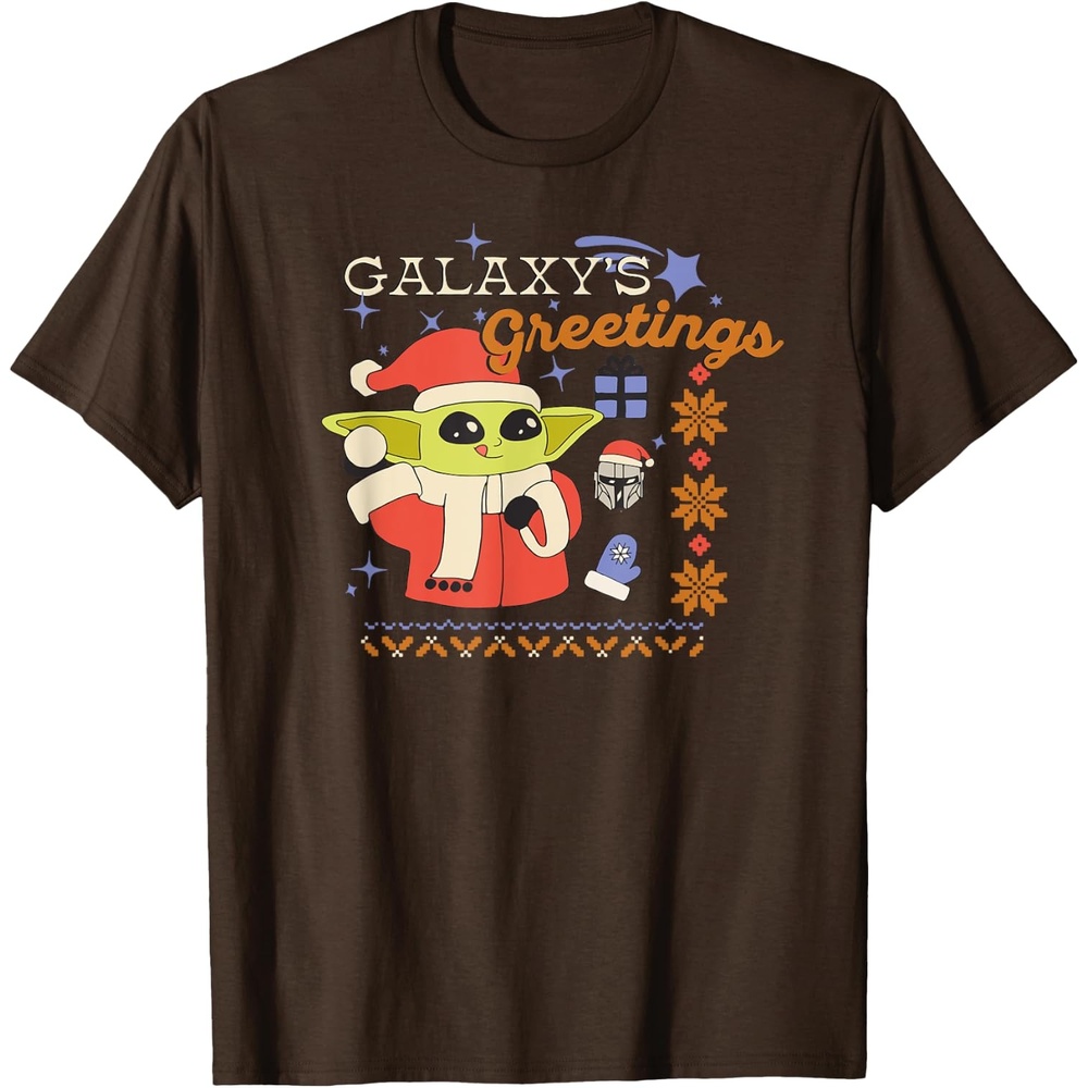 image:imageAmazon Essentials Mens The Mandalorian Grogu Christmas Holiday Galaxys Greetings TShirt Black Graphic Print SmallBrown