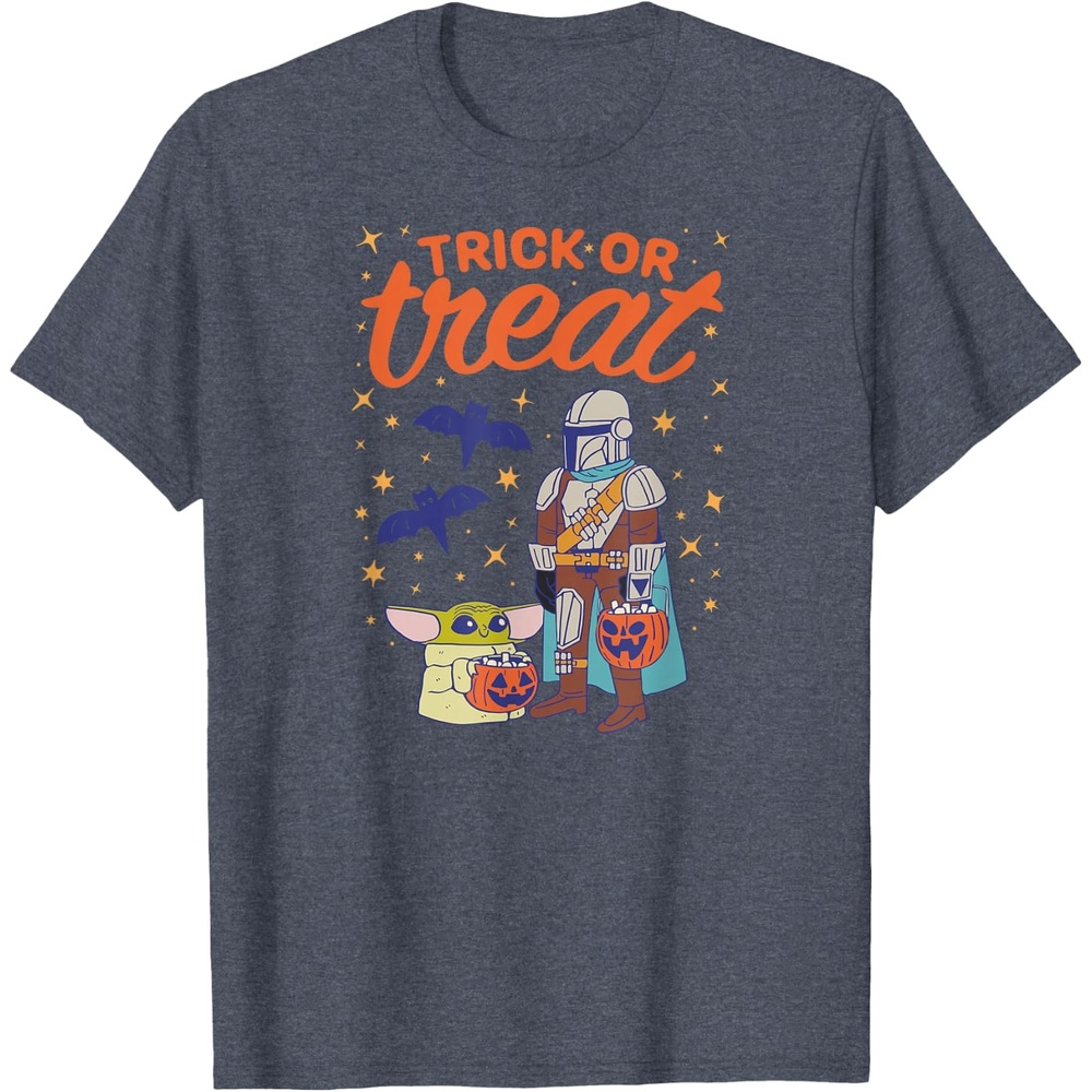 image:imageAmazon Essentials Mens The Mandalorian Grogu Halloween Trick or Treat TShirt Black Graphic Print SmallHeather Blue