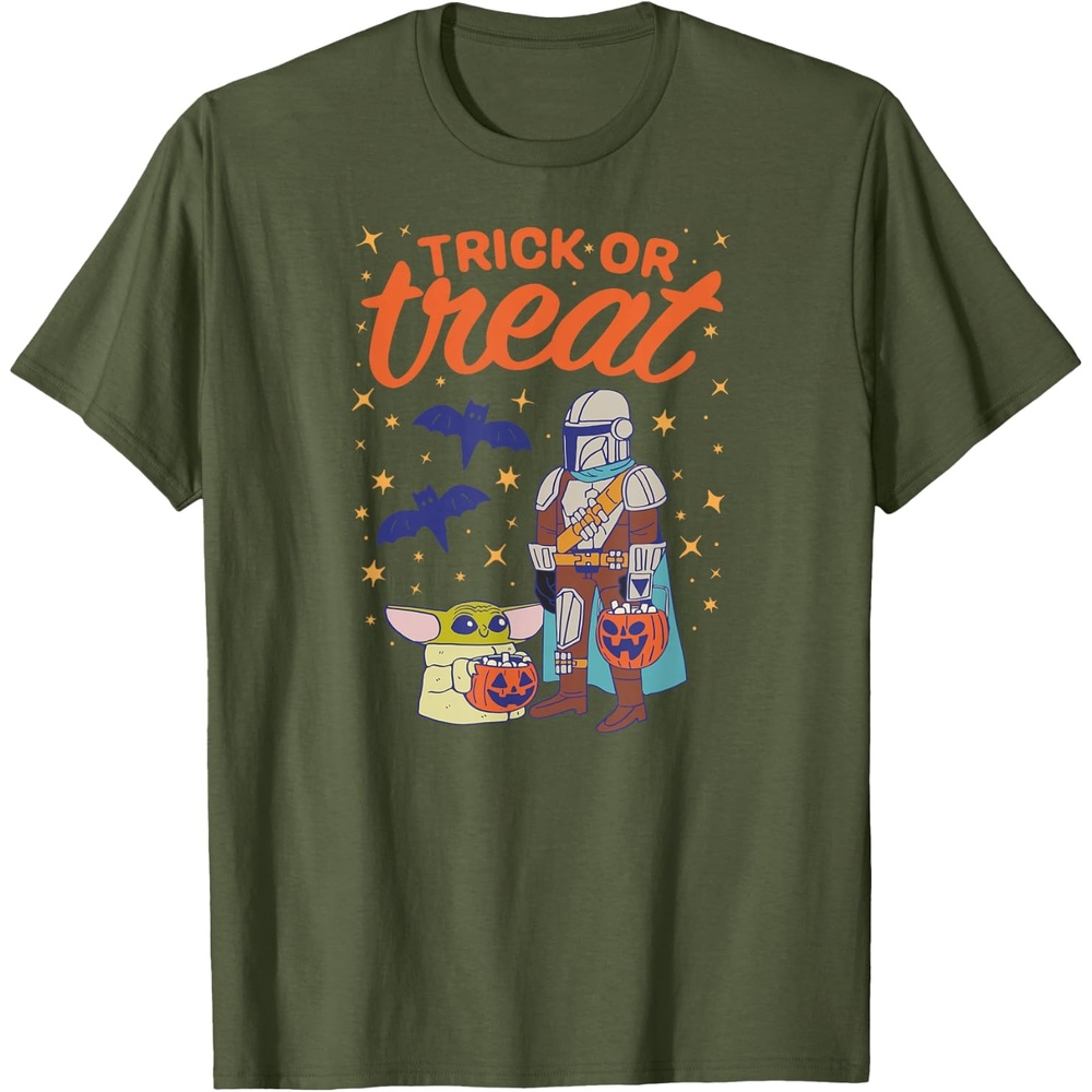 image:imageAmazon Essentials Mens The Mandalorian Grogu Halloween Trick or Treat TShirt Black Graphic Print SmallOlive Green