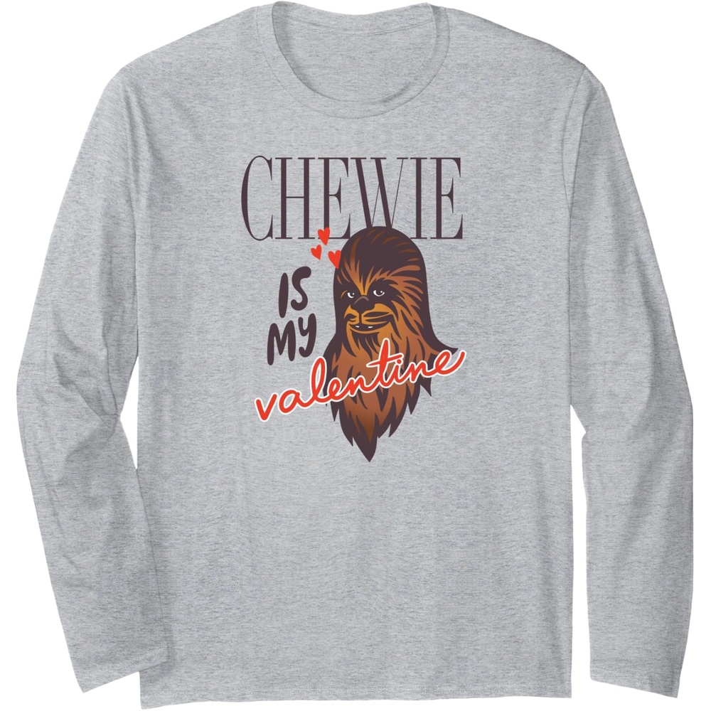 image:imageAmazon Essentials Star Wars Chewbacca Chewie Is My Valentine Long Sleeve TShirtHeather Grey