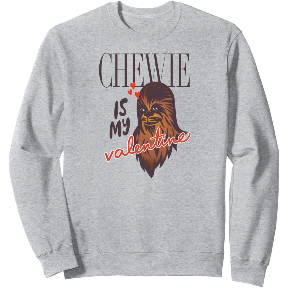 image:imageAmazon Essentials Star Wars Chewbacca Chewie Is My Valentine SweatshirtHeather Grey