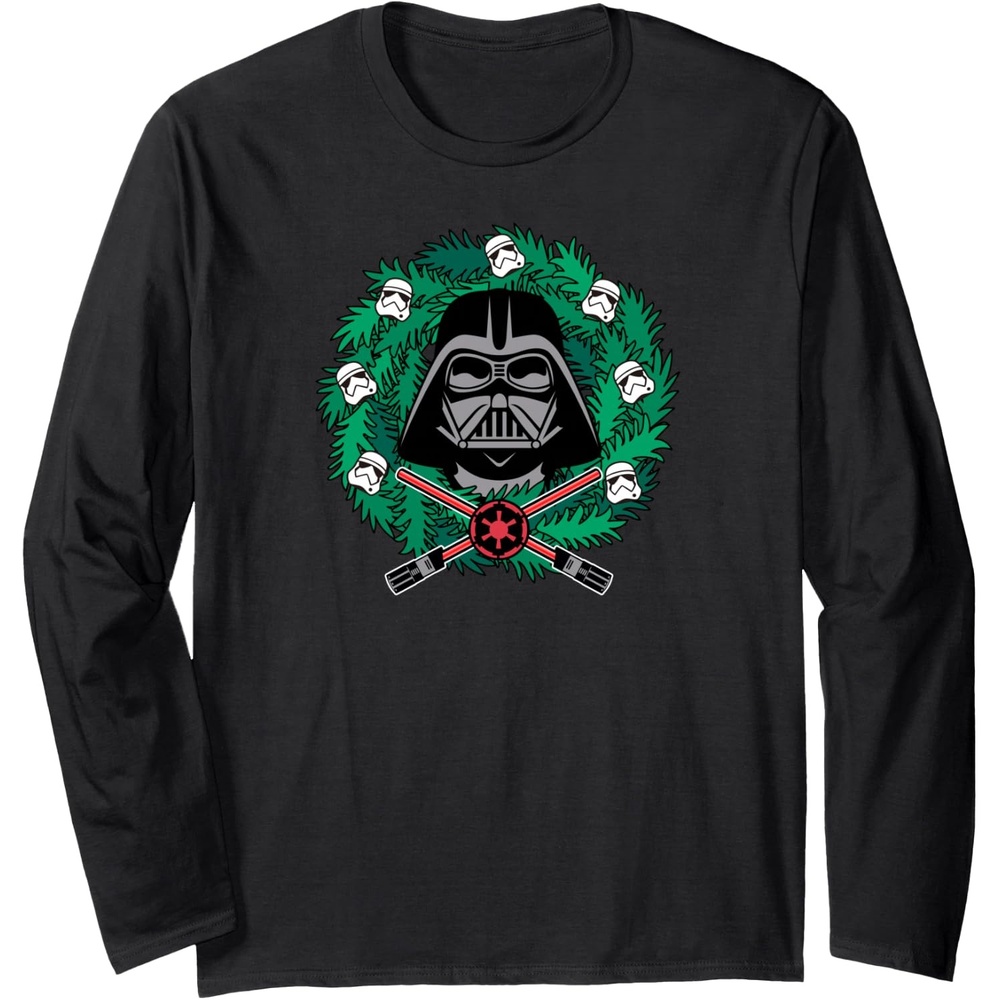 image:imageAmazon Essentials Star Wars Darth Vader Helmet Holiday Christmas Wreath Long Sleeve TShirtBlack