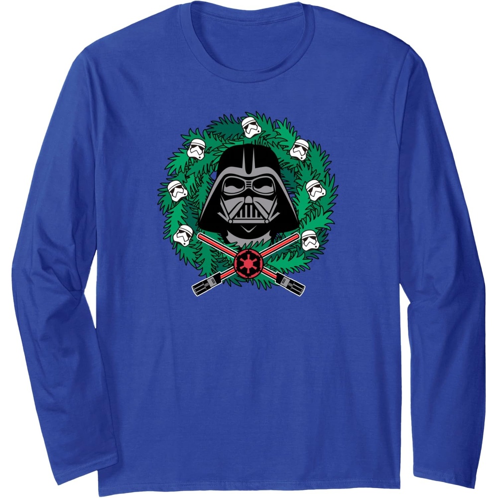image:imageAmazon Essentials Star Wars Darth Vader Helmet Holiday Christmas Wreath Long Sleeve TShirtRoyal Blue