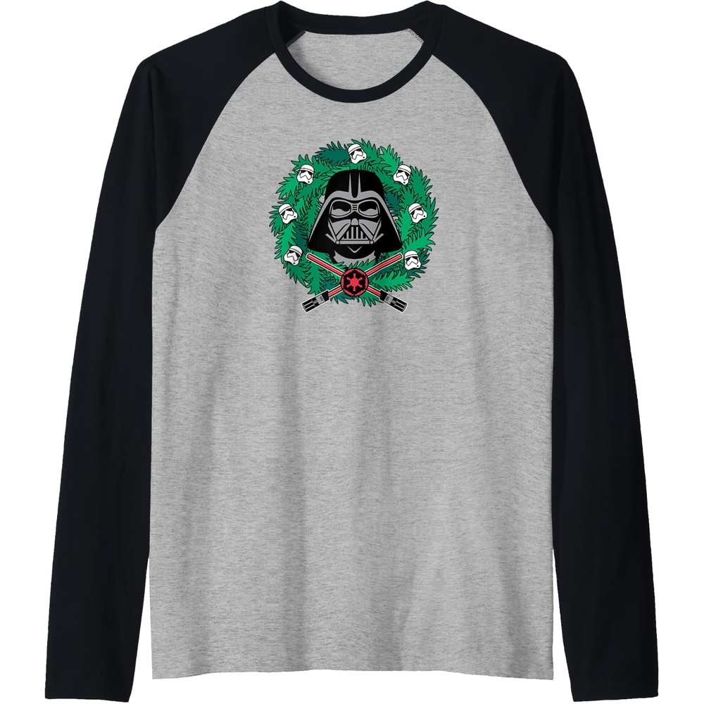 image:imageAmazon Essentials Star Wars Darth Vader Helmet Holiday Christmas Wreath Raglan Baseball TeeBlackAthletic Heather
