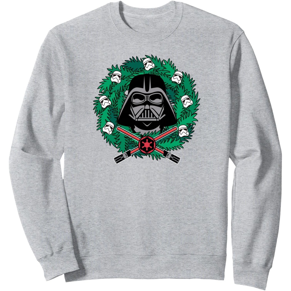 image:imageAmazon Essentials Star Wars Darth Vader Helmet Holiday Christmas Wreath SweatshirtHeather Grey