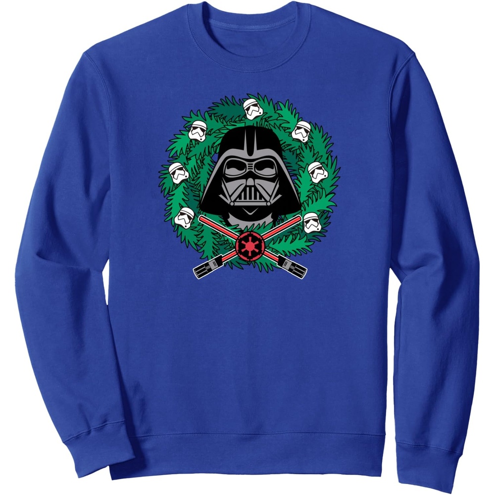 image:imageAmazon Essentials Star Wars Darth Vader Helmet Holiday Christmas Wreath SweatshirtRoyal Blue