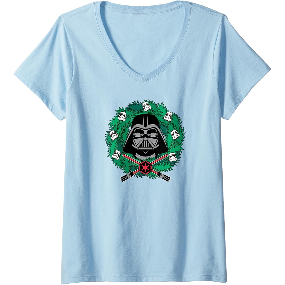 image:imageAmazon Essentials Star Wars Darth Vader Helmet Holiday Christmas Wreath VNeck TShirtBaby Blue