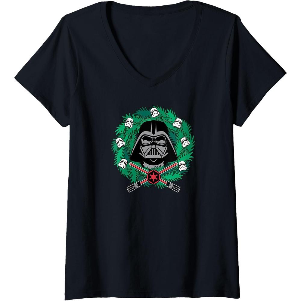 image:imageAmazon Essentials Star Wars Darth Vader Helmet Holiday Christmas Wreath VNeck TShirtBlack