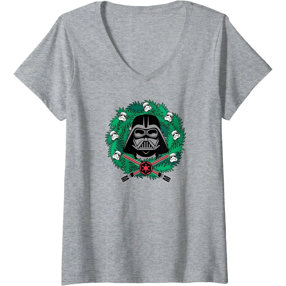 image:imageAmazon Essentials Star Wars Darth Vader Helmet Holiday Christmas Wreath VNeck TShirtHeather Grey