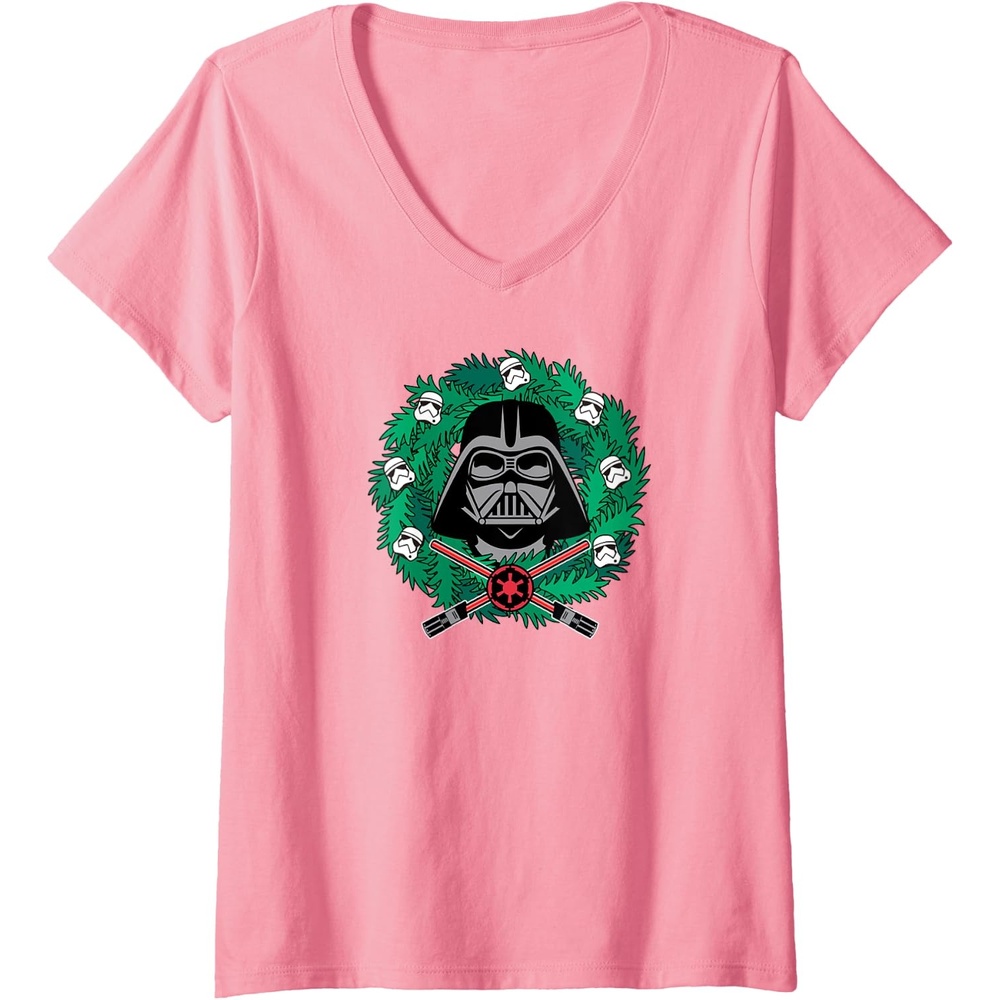 image:imageAmazon Essentials Star Wars Darth Vader Helmet Holiday Christmas Wreath VNeck TShirtPink