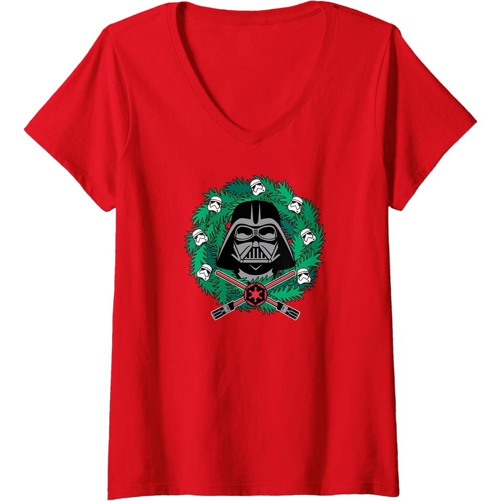 image:imageAmazon Essentials Star Wars Darth Vader Helmet Holiday Christmas Wreath VNeck TShirtRed