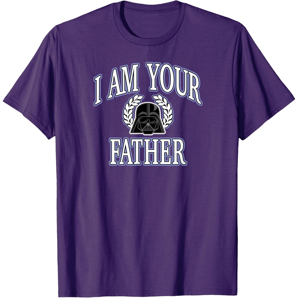 image:imageAmazon Essentials Star Wars Mens Darth Vader I Am Your Father Collegiate Crest TShirt Black SmallPurple