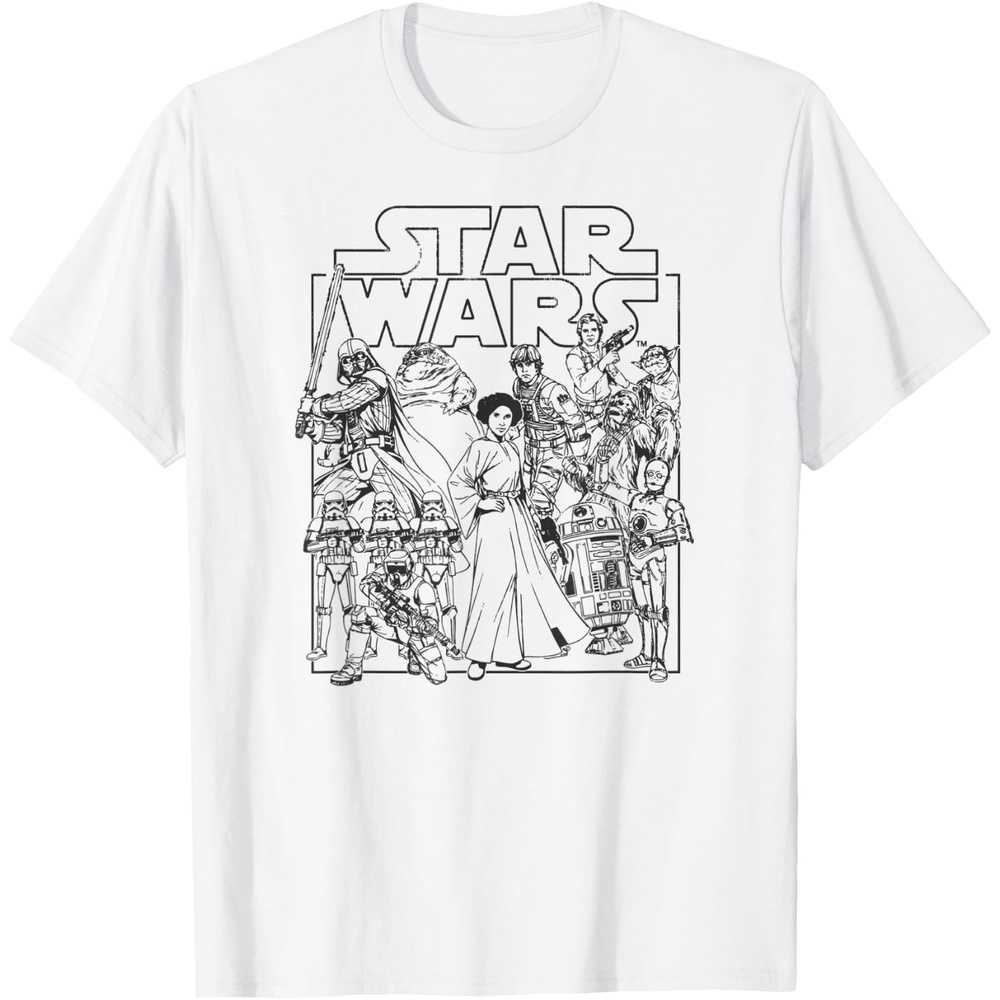 image:imageAmazon Essentials Star Wars Unisex Kids Retro Movie Poster Group Pose TShirt White SmallWhite