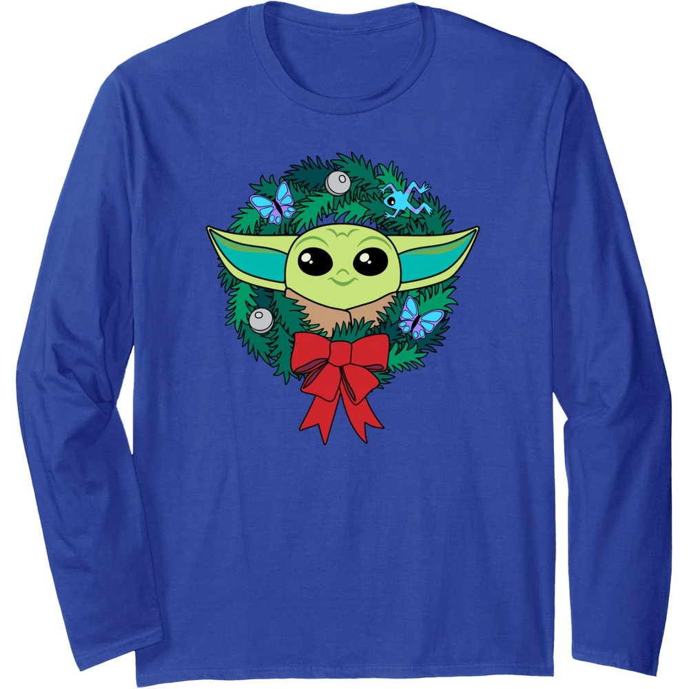 image:imageAmazon Essentials The Mandalorian Grogu Holiday Christmas Wreath Long Sleeve TShirtRoyal Blue