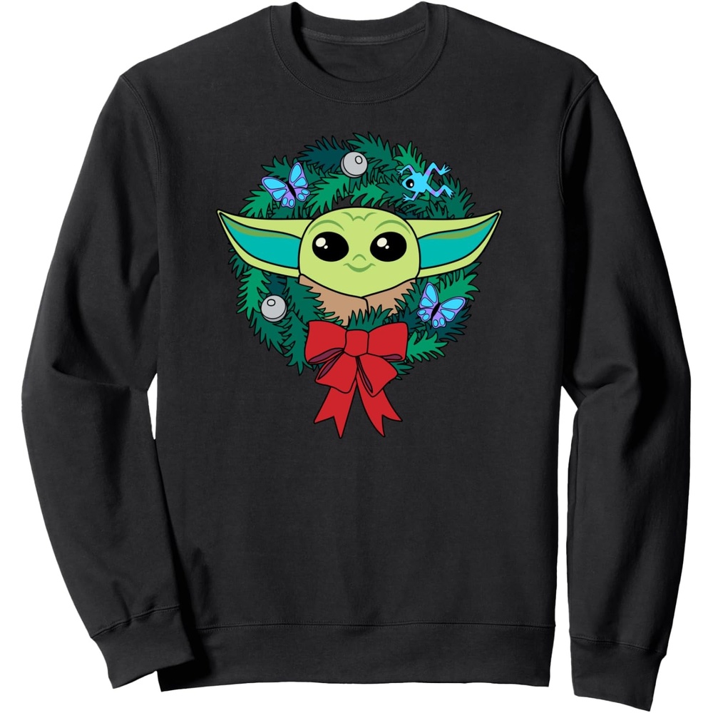 image:imageAmazon Essentials The Mandalorian Grogu Holiday Christmas Wreath SweatshirtBlack