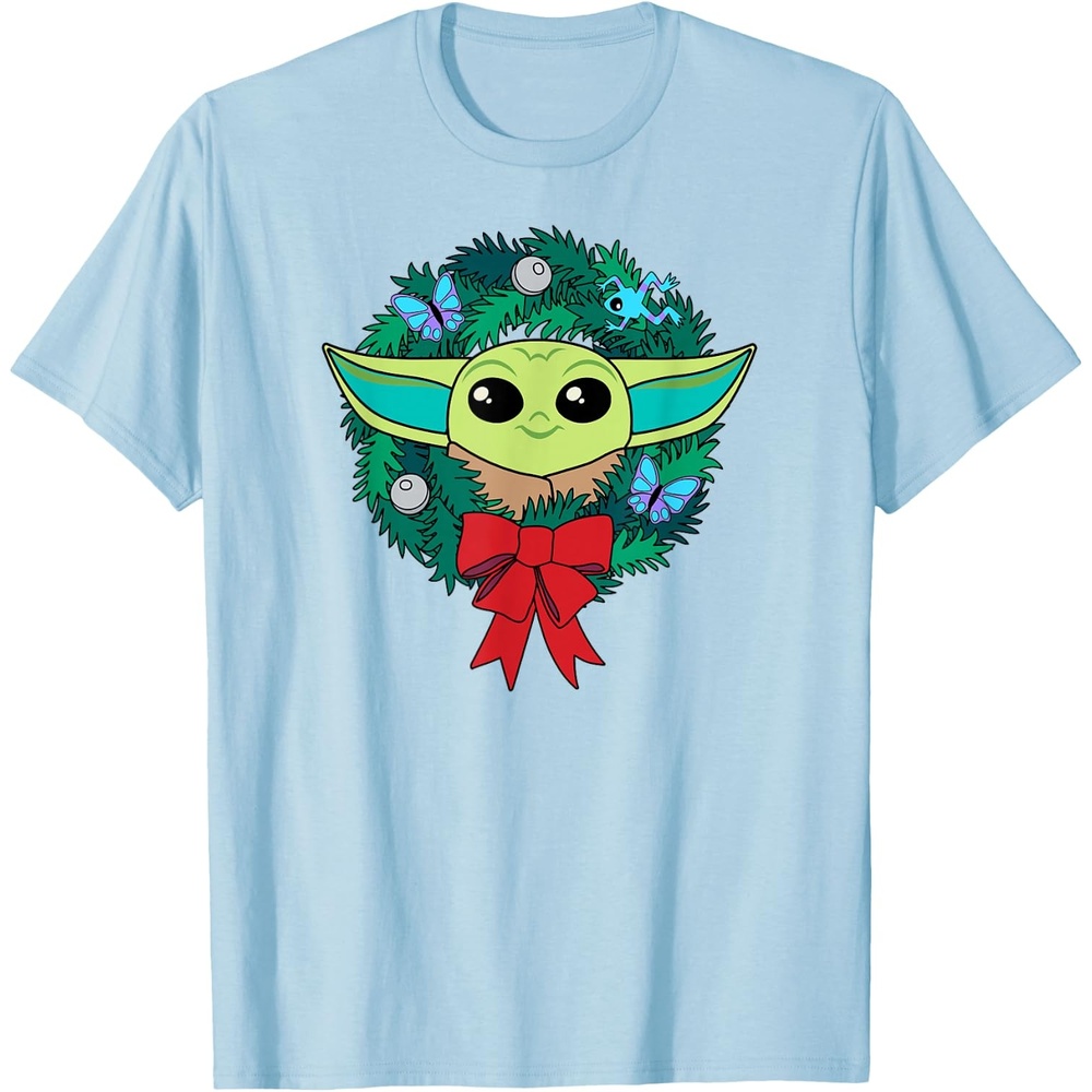 image:imageAmazon Essentials The Mandalorian Grogu Holiday Christmas Wreath TShirtBaby Blue
