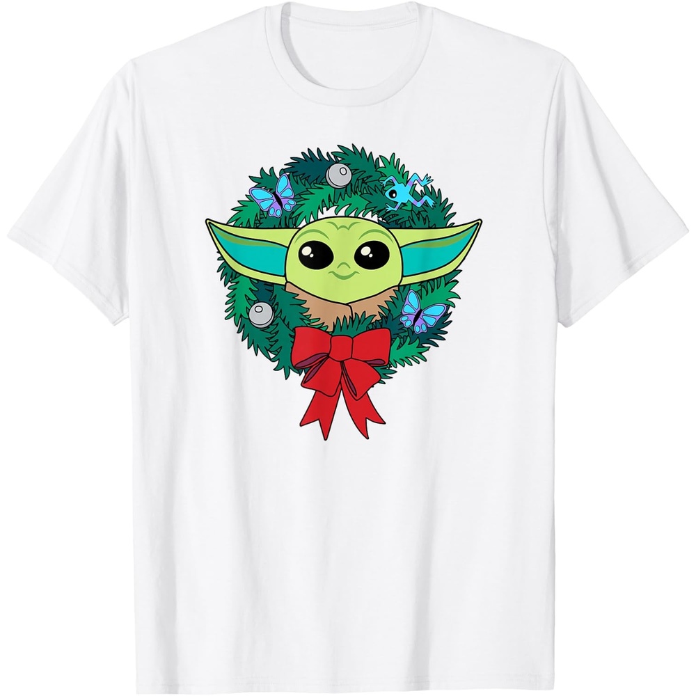 image:imageAmazon Essentials The Mandalorian Grogu Holiday Christmas Wreath TShirtWhite