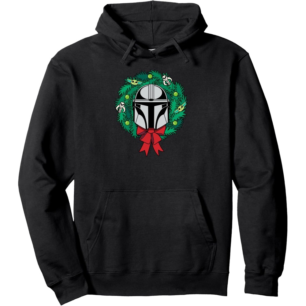 image:imageAmazon Essentials The Mandalorian Helmet Holiday Christmas Wreath Pullover HoodieBlack