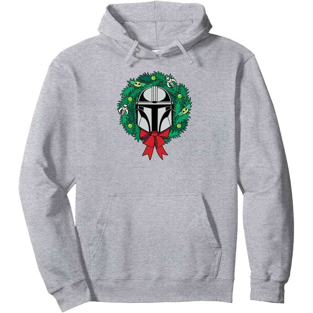 image:imageAmazon Essentials The Mandalorian Helmet Holiday Christmas Wreath Pullover HoodieHeather Grey