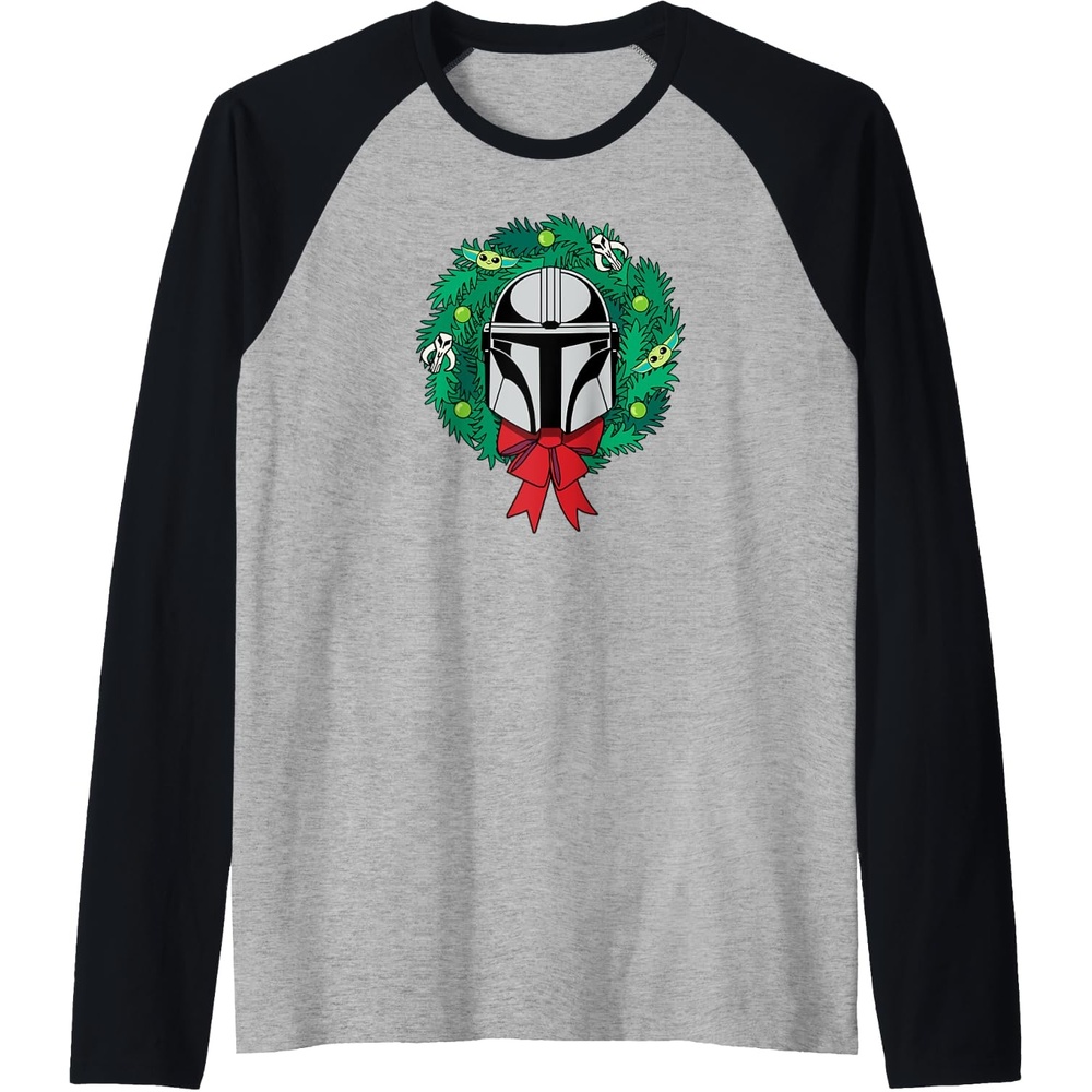 image:imageAmazon Essentials The Mandalorian Helmet Holiday Christmas Wreath Raglan Baseball TeeBlackAthletic Heather
