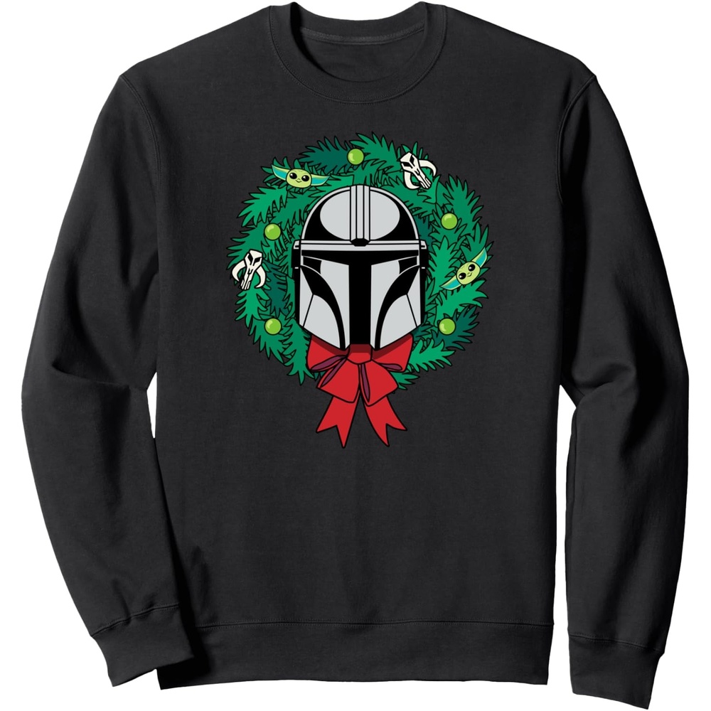 image:imageAmazon Essentials The Mandalorian Helmet Holiday Christmas Wreath SweatshirtBlack