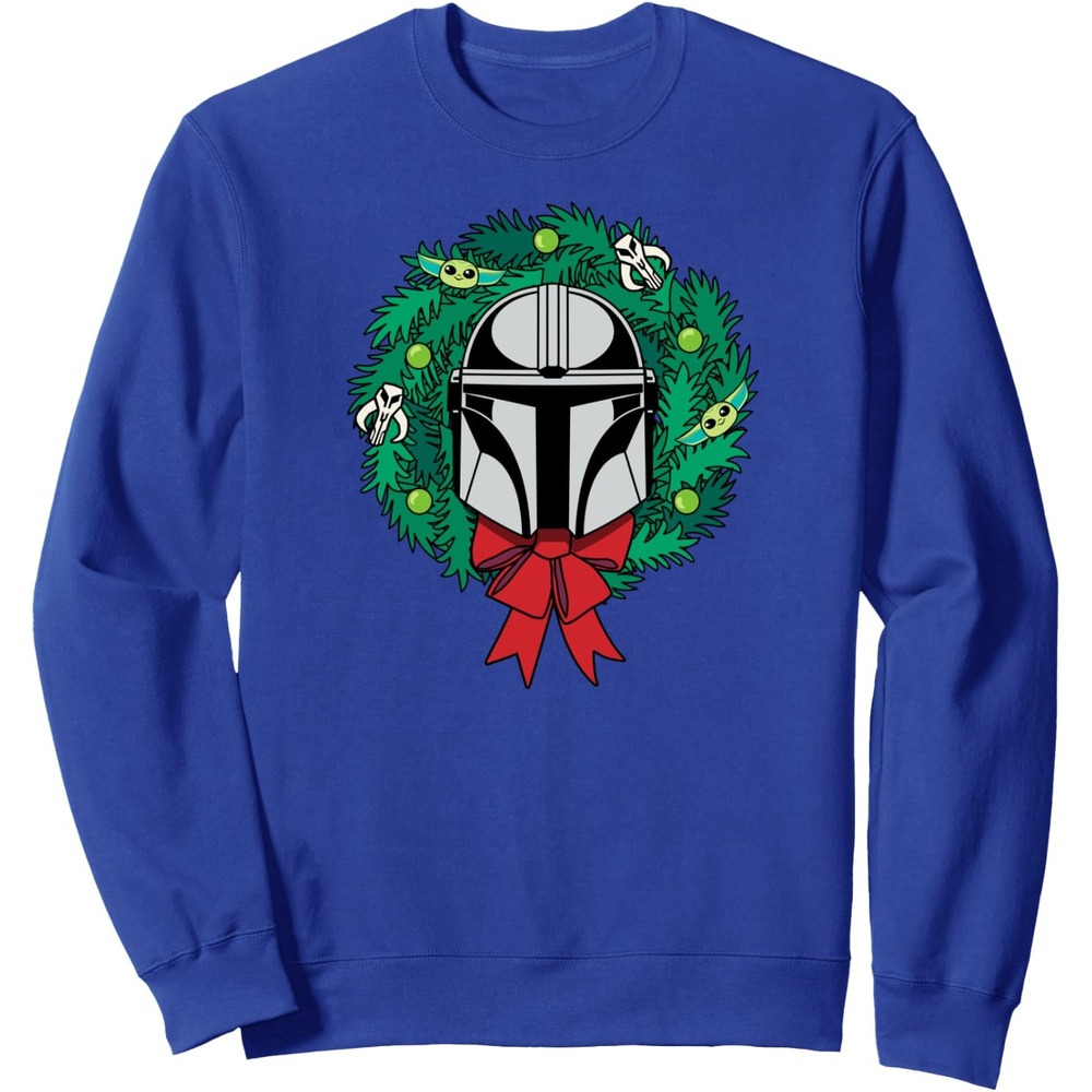 image:imageAmazon Essentials The Mandalorian Helmet Holiday Christmas Wreath SweatshirtRoyal Blue