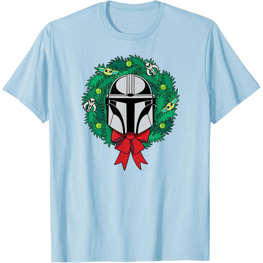 image:imageAmazon Essentials The Mandalorian Helmet Holiday Christmas Wreath TShirtBaby Blue