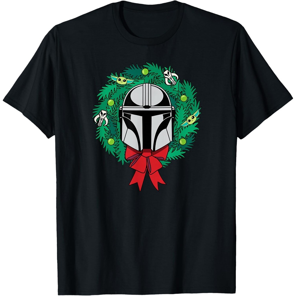 image:imageAmazon Essentials The Mandalorian Helmet Holiday Christmas Wreath TShirtBlack