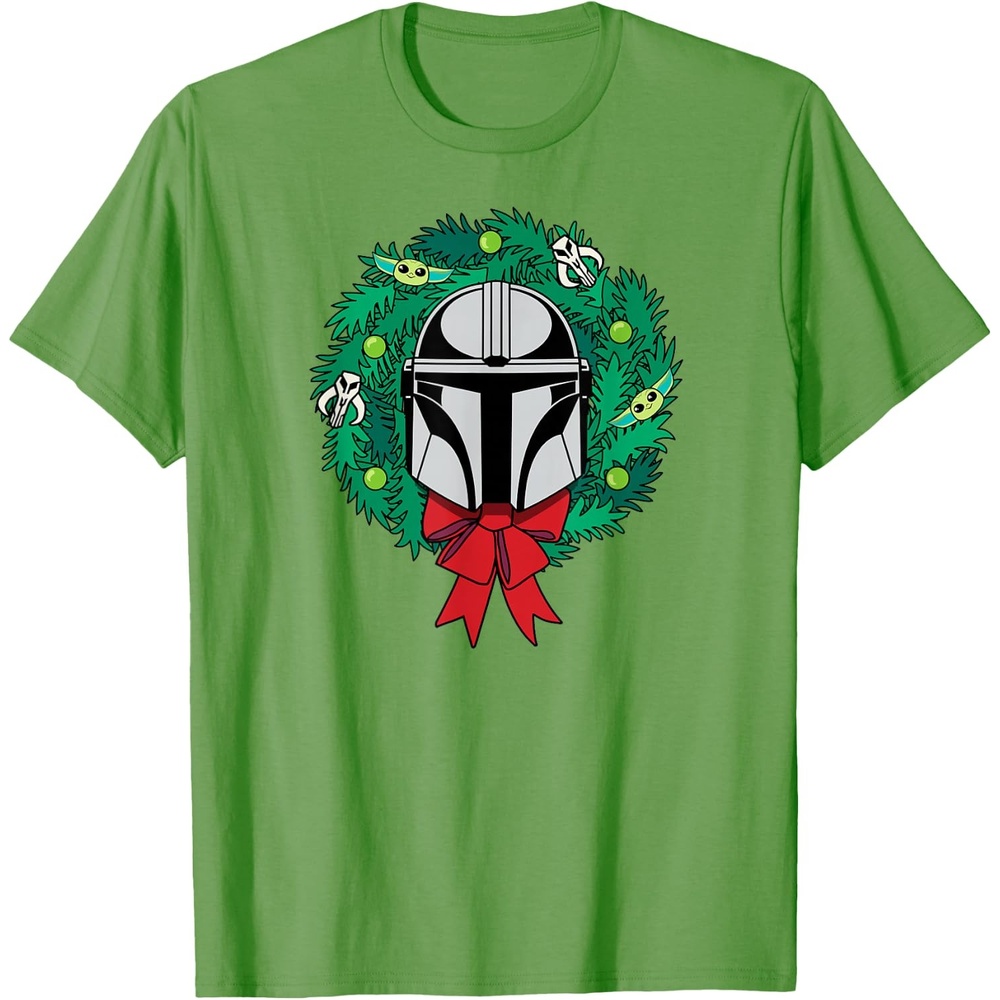 image:imageAmazon Essentials The Mandalorian Helmet Holiday Christmas Wreath TShirtGrass Green