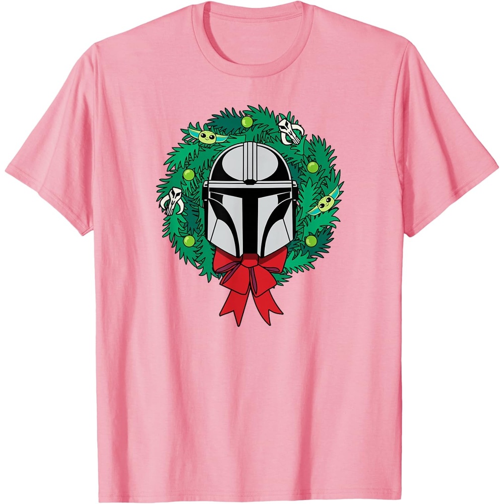image:imageAmazon Essentials The Mandalorian Helmet Holiday Christmas Wreath TShirtPink